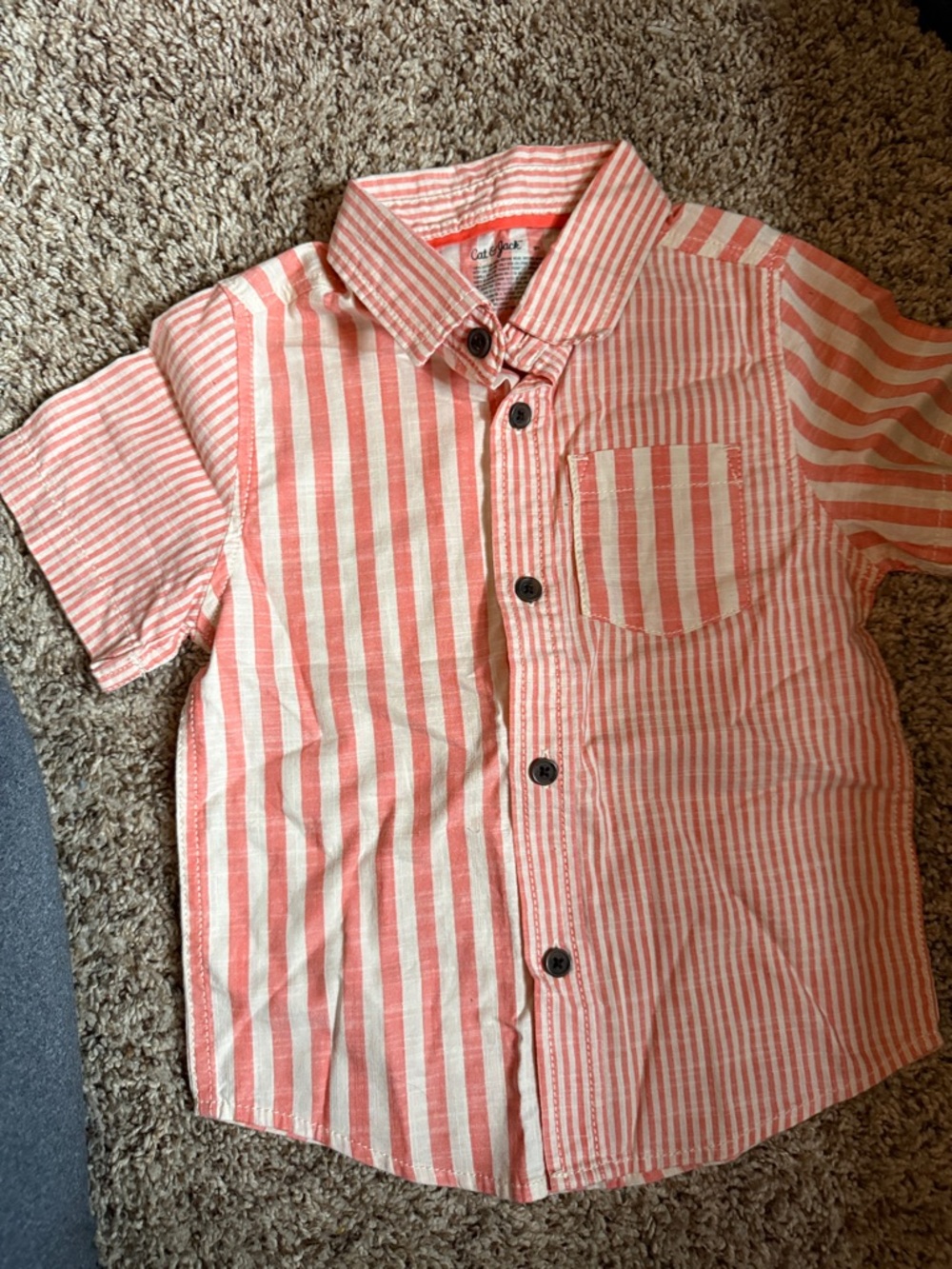 Cat & Jack Coral and White Striped Short Sleeve Button-Up Shirt